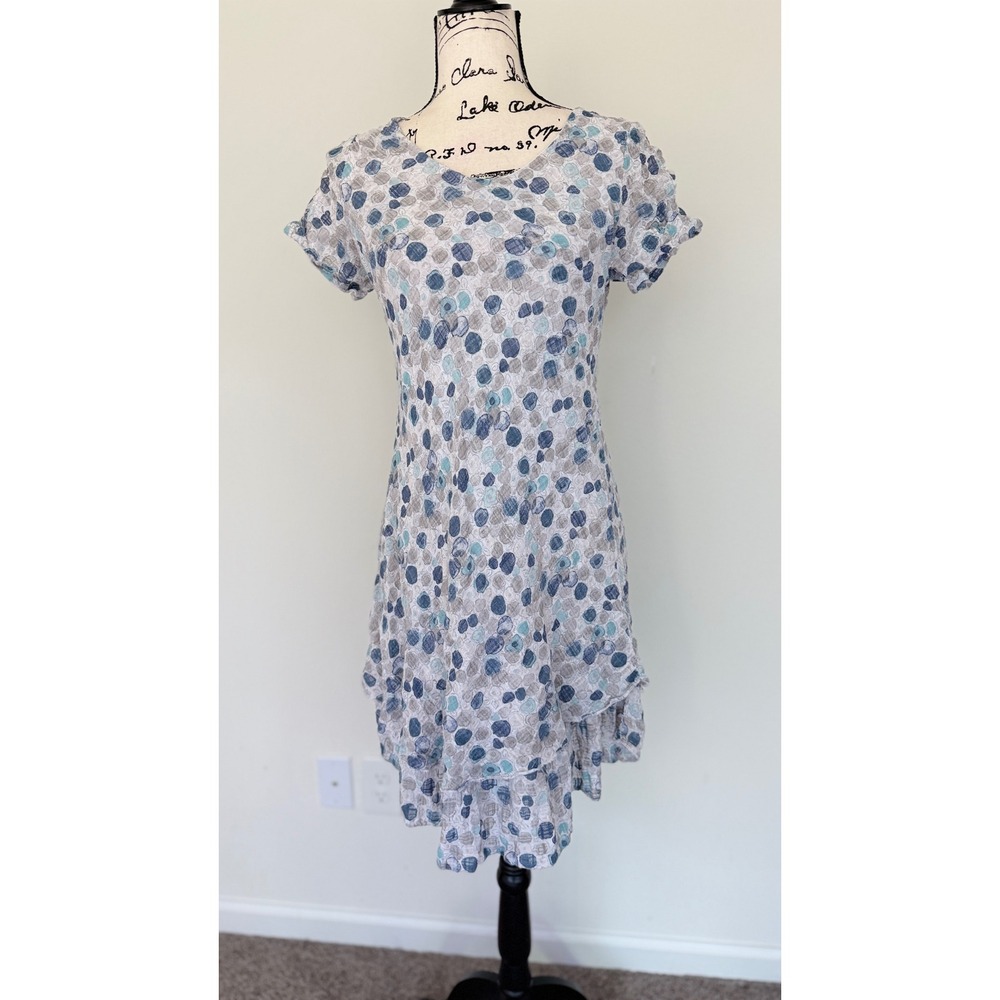 Nina Murati Blue Grey Polka Dot Cotton Gauze Tiered Dress Made in Italy Size M - Picture 12 of 15